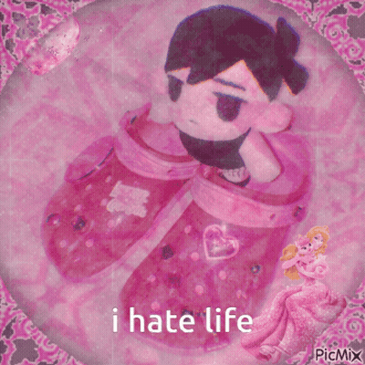 A Picture Of A Stuffed Animal With The Words " I Hate Life " GIF
