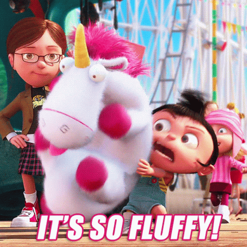 A Picture Of A Stuffed Animal With The Words It 'S So Fluffy GIF
