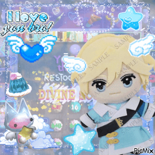 A Picture Of A Stuffed Animal With Wings And The Words I Love You Bro GIF