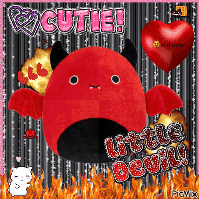 a picture of a stuffed devil with the words little devil written on it
