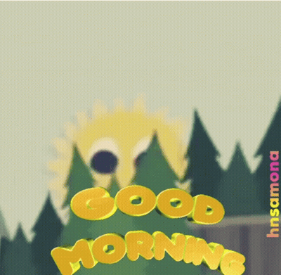 A Picture Of A Sun And Trees With The Words " Good Morning " GIF
