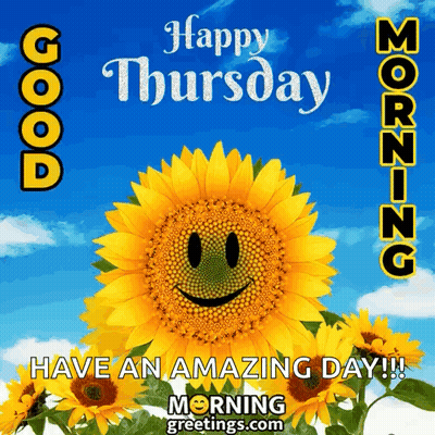A Picture Of A Sunflower With A Smiley Face And The Words Happy Thursday Have An Amazing Day GIF