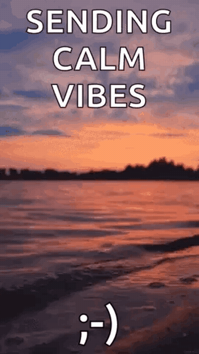 A Picture Of A Sunset Over A Body Of Water With The Words `` Sending Calm Vibes '' Written On It . GIF