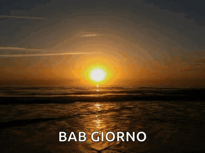 A Picture Of A Sunset With The Words Bab Giorno Written Below It GIF