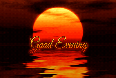 A Picture Of A Sunset With The Words " Good Evening " GIF