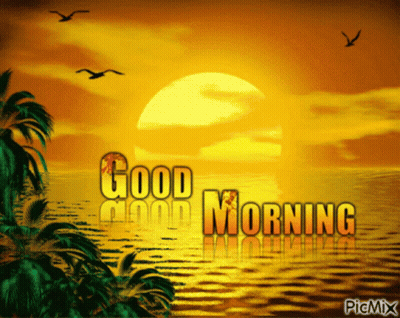 A Picture Of A Sunset With The Words " Good Morning " GIF