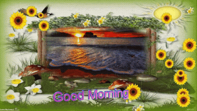 A Picture Of A Sunset With The Words Good Morning Written On It GIF
