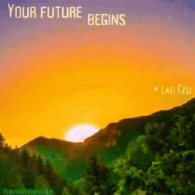A Picture Of A Sunset With The Words " Your Future Begins " On It GIF