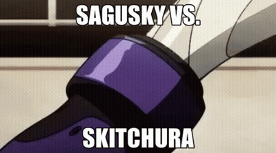A Picture Of A Sword With The Words Sagusky Vs Skitchura Written On It GIF