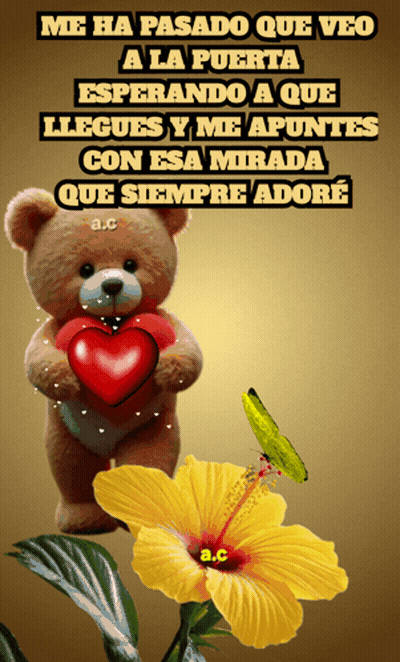 A Picture Of A Teddy Bear Holding A Heart With The Words Me Ha Pasado Que Veo A La Puerta Written Above GIF