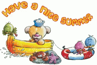 A Picture Of A Teddy Bear In A Boat With The Words Have A Nice Summer GIF