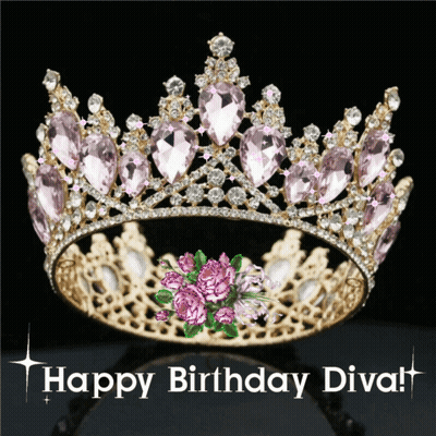 A Picture Of A Tiara With The Words Happy Birthday Diva On It GIF