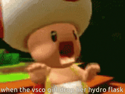 A Picture Of A Toad With A Caption That Says " When The Vsco Girl Drop Her Hydro Flask " GIF