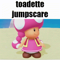 A Picture Of A Toadette With The Words Toadette Jumpscare Above Her GIF