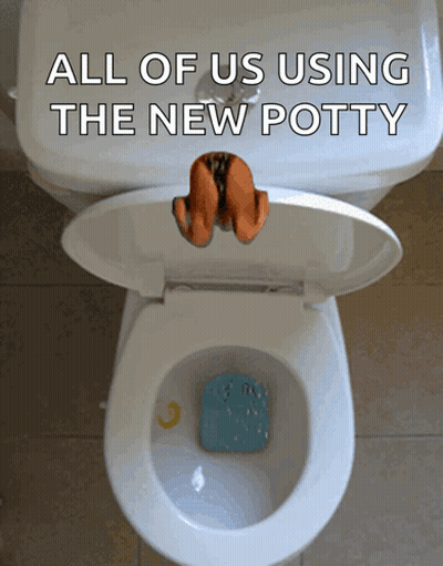 A Picture Of A Toilet With The Words " All Of Us Using The New Potty " GIF