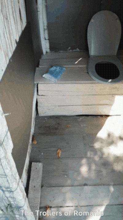 A Picture Of A Toilet With The Words The Trollers Of Romania On The Bottom GIF