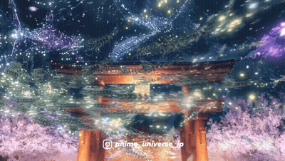 A Picture Of A Torii Gate Surrounded By Cherry Blossoms With The Hashtag Anime Universe_jp GIF