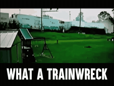 A Picture Of A Train Wreck With The Words What A Trainwreck On The Bottom GIF
