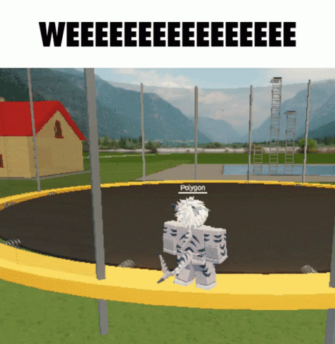 A Picture Of A Trampoline With The Words Weeeee Written On The Top GIF