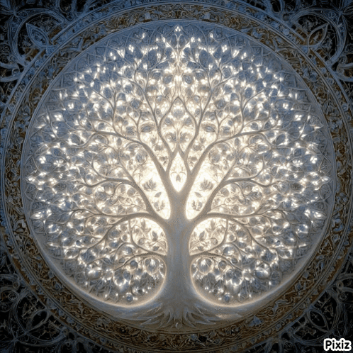 A Picture Of A Tree With Pixiz Written Under It GIF