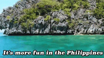 A Picture Of A Tropical Island With The Words " It 'S More Fun In The Philippines " Below It GIF