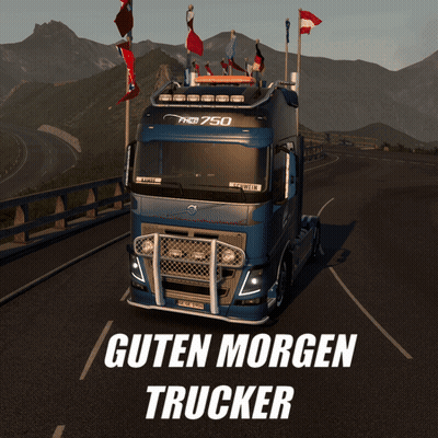 A Picture Of A Truck With The Words Guten Morgen Trucker GIF