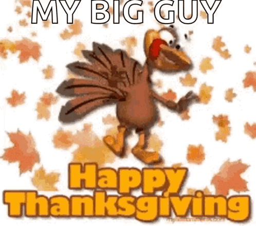 A Picture Of A Turkey With The Words " My Big Guy Happy Thanksgiving " Below It GIF