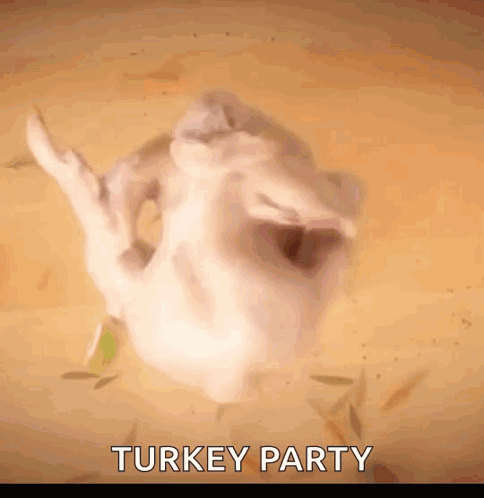 A Picture Of A Turkey With The Words " Turkey Party " Below It GIF