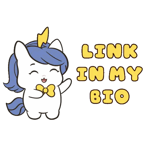 A Picture Of A Unicorn With The Words Link In My Bio Sticker