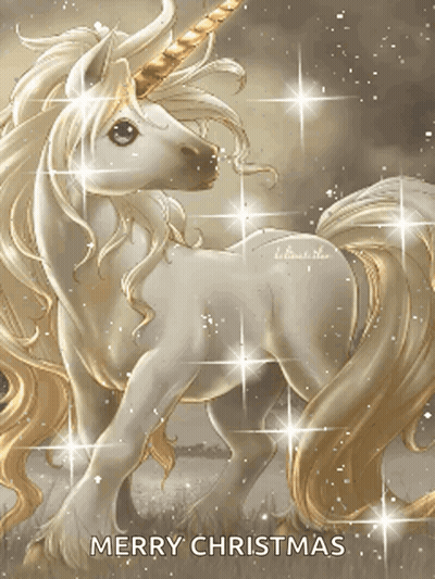 A Picture Of A Unicorn With The Words Merry Christmas On It GIF
