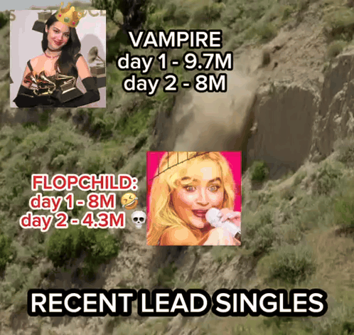 A Picture Of A Vampire And A Picture Of A Flopchild With The Words Recent Lead Singles GIF