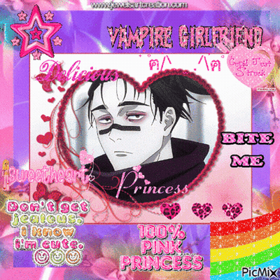 A Picture Of A Vampire Girlfriend With A Heart Shaped Frame Around It GIF