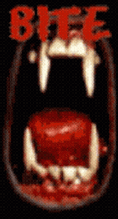 A Picture Of A Vampire 'S Mouth With The Words Bite Written Above It . GIF