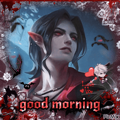 A Picture Of A Vampire With The Words Good Morning GIF