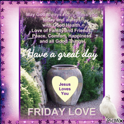 A Picture Of A Vase With A Heart On It That Says " Jesus Loves You " GIF