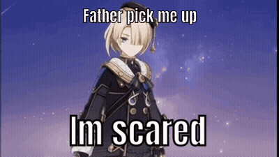 A Picture Of A Video Game Character With A Caption That Says `` Father Pick Me Up Im Scared '' . GIF