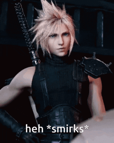 A Picture Of A Video Game Character With The Words Heh * Smirks * On The Bottom GIF