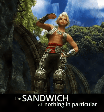 A Picture Of A Video Game Character With The Words I 'M Sandwich Of Nothing In Particular On The Bottom GIF