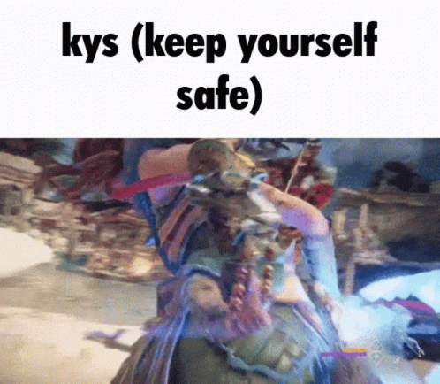 A Picture Of A Video Game Character With The Words Kys ( Keep Yourself Safe ) GIF