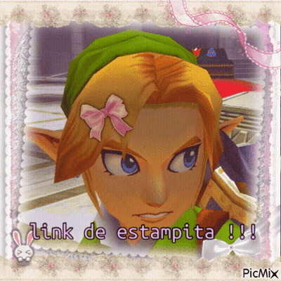A Picture Of A Video Game Character With The Words Link De Estapita Written Below It GIF