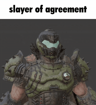 A Picture Of A Video Game Character With The Words Slayer Of Agreement Above It GIF
