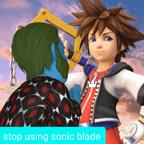 A Picture Of A Video Game Character With The Words Stop Using Sonic Blade Below It GIF