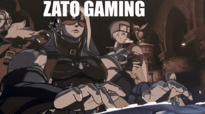 A Picture Of A Video Game Character With The Words " Zato Gaming " In White Letters GIF