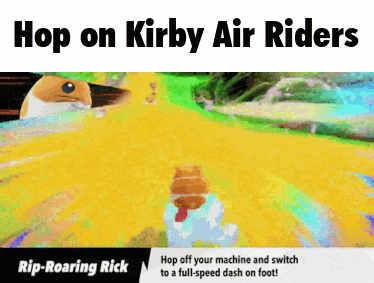 A Picture Of A Video Game With The Words Hop On Kirby Air Riders GIF