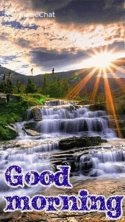 A Picture Of A Waterfall And The Words Good Morning GIF