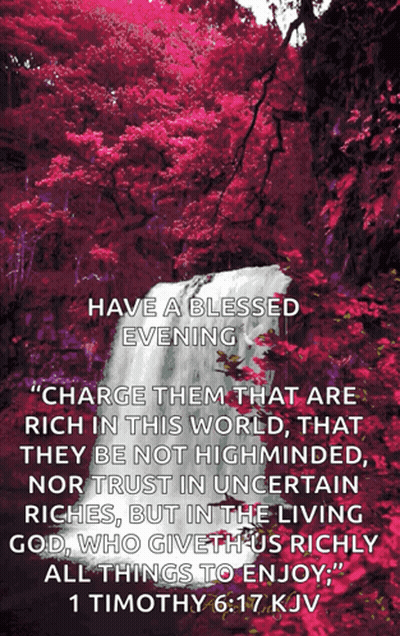 A Picture Of A Waterfall With A Bible Verse From 1 Timothy GIF