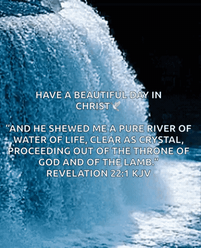 A Picture Of A Waterfall With A Quote From Revelation 22 1 Kjv GIF