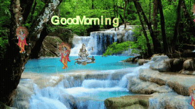 A Picture Of A Waterfall With The Words Good Morning On The Bottom GIF
