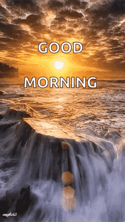 A Picture Of A Waterfall With The Words Good Morning Written Above It GIF