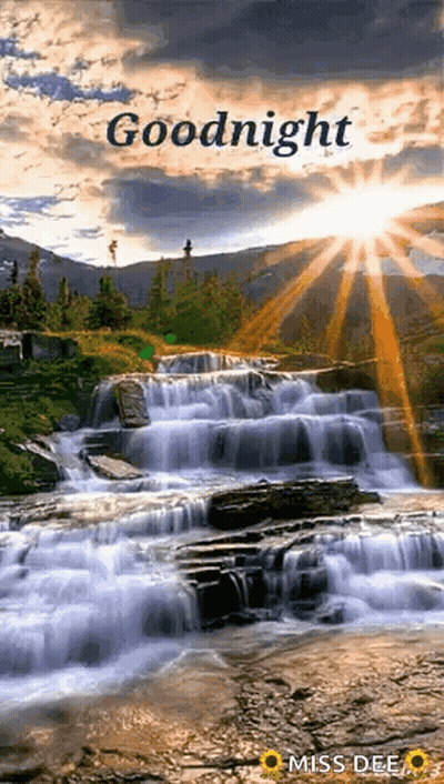 A Picture Of A Waterfall With The Words `` Goodnight '' On It . GIF